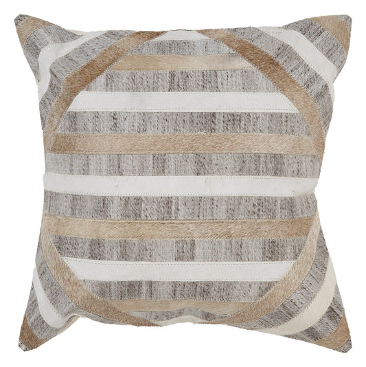 20" Beige and Brown Striped Cowhide Throw Pillow FurniFindUSA