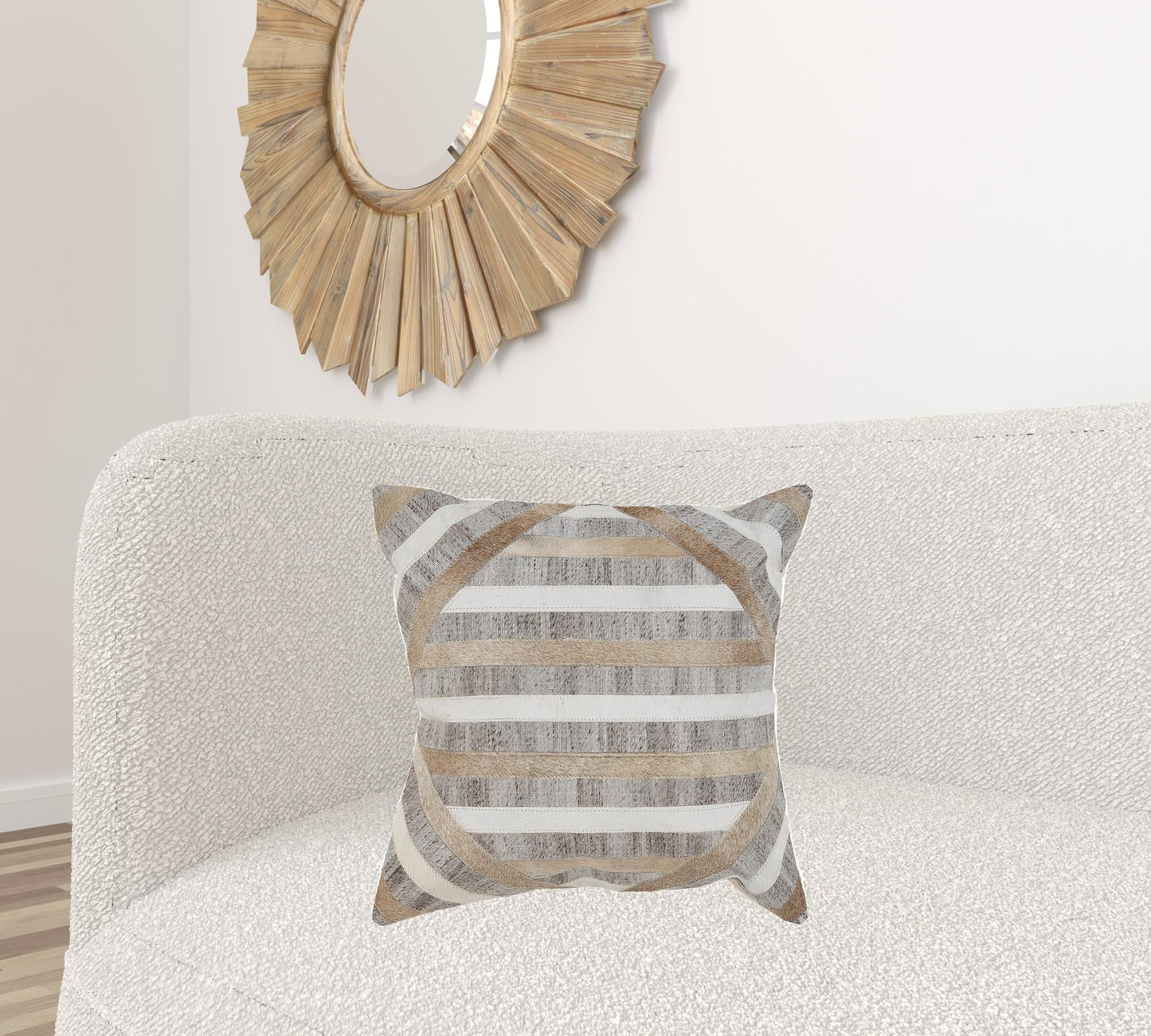 20" Beige and Brown Striped Cowhide Throw Pillow FurniFindUSA
