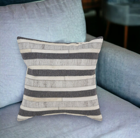 20" Charcoal Striped Wool Throw Pillow FurniFindUSA