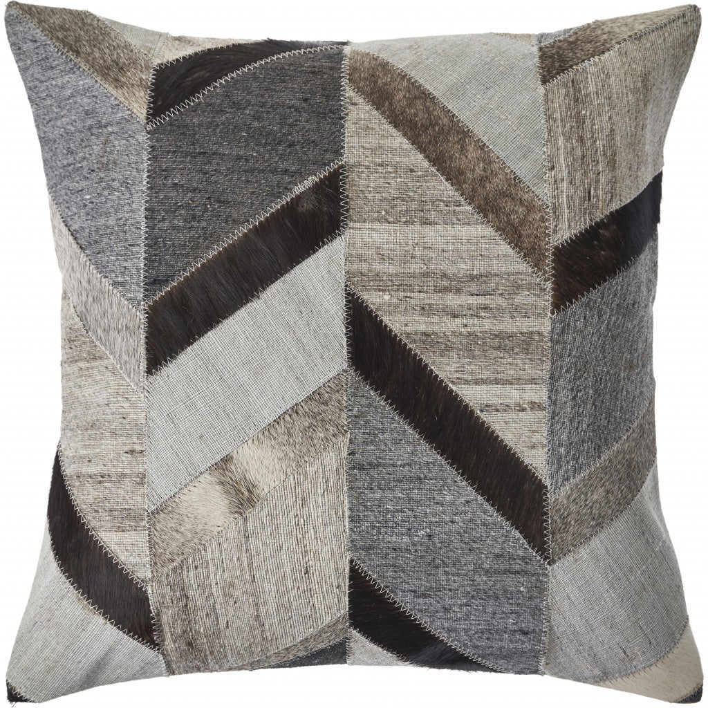 20" X 20" Gray And Brown 100% Wool Chevron Zippered Pillow FurniFindUSA
