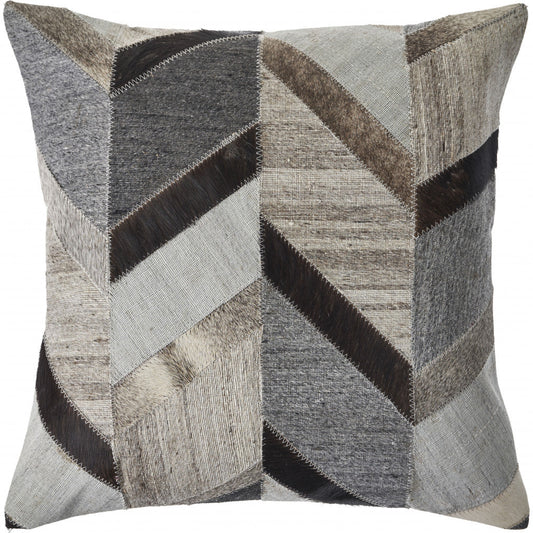 20" X 20" Gray And Brown 100% Wool Chevron Zippered Pillow FurniFindUSA