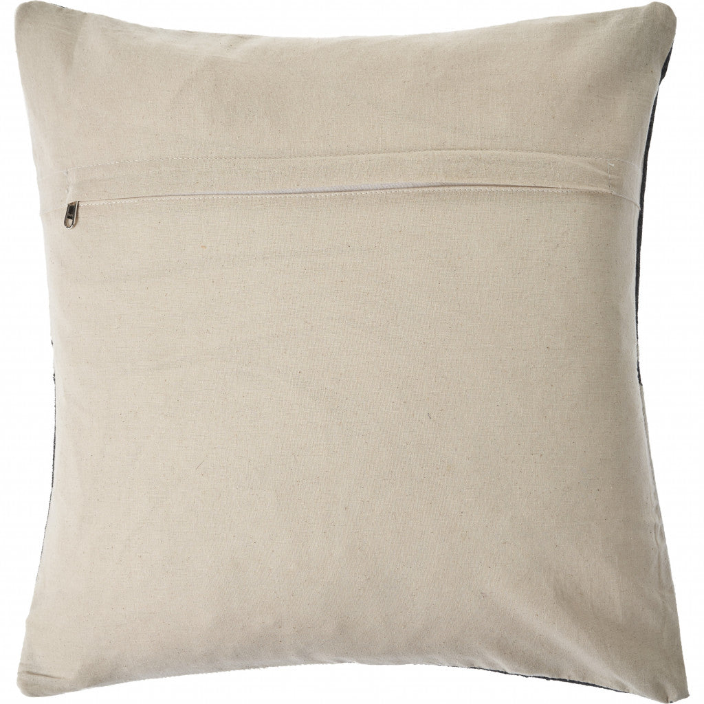 20" Charcoal and Ivory Geometric Wool And Faux Leather Throw Pillow FurniFindUSA