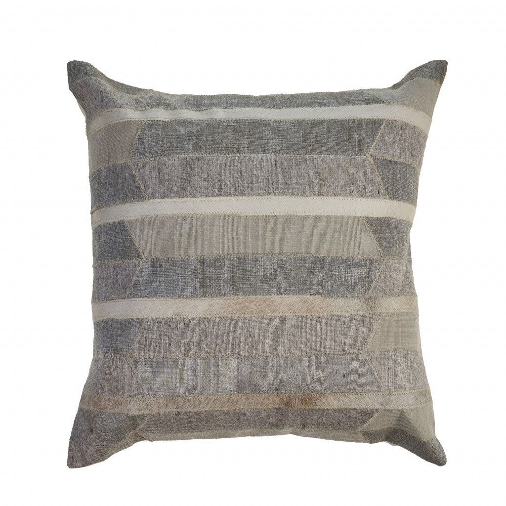 20" X 20" Gray Taupe And Ivory 100% Wool Striped Zippered Pillow FurniFindUSA