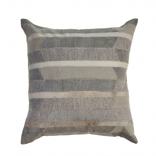 20" X 20" Gray Taupe And Ivory 100% Wool Striped Zippered Pillow FurniFindUSA