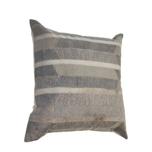 20" X 20" Gray Taupe And Ivory 100% Wool Striped Zippered Pillow FurniFindUSA