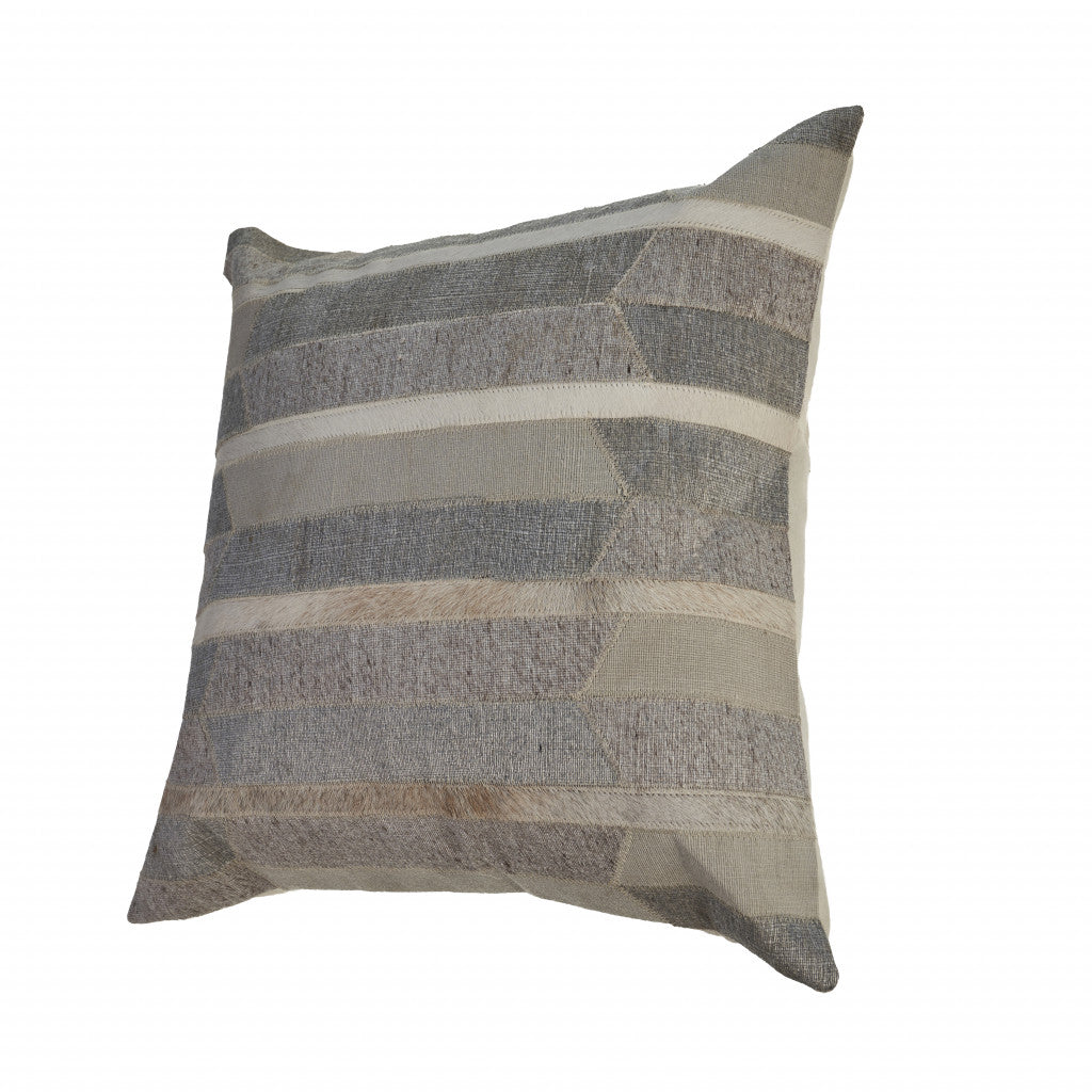 20" X 20" Gray Taupe And Ivory 100% Wool Striped Zippered Pillow FurniFindUSA
