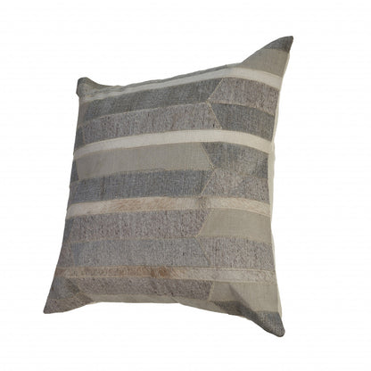 20" X 20" Gray Taupe And Ivory 100% Wool Striped Zippered Pillow FurniFindUSA