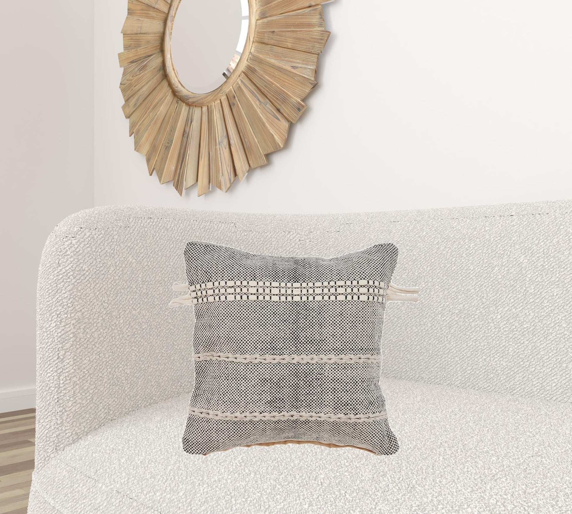 20" X 20" Black And Off-White 100% Cotton Striped Zippered Pillow FurniFindUSA