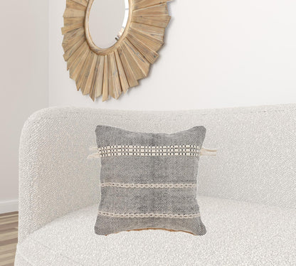 20" X 20" Black And Off-White 100% Cotton Striped Zippered Pillow FurniFindUSA