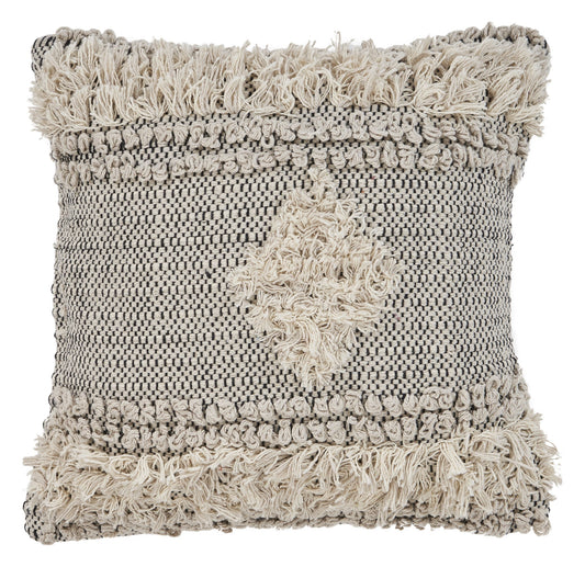 20" X 20" Natural and Black Geometric Cotton Zippered Pillow With Fringe FurniFindUSA