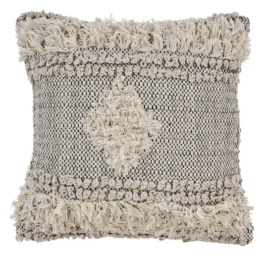 20" X 20" Natural and Black Geometric Cotton Zippered Pillow With Fringe FurniFindUSA