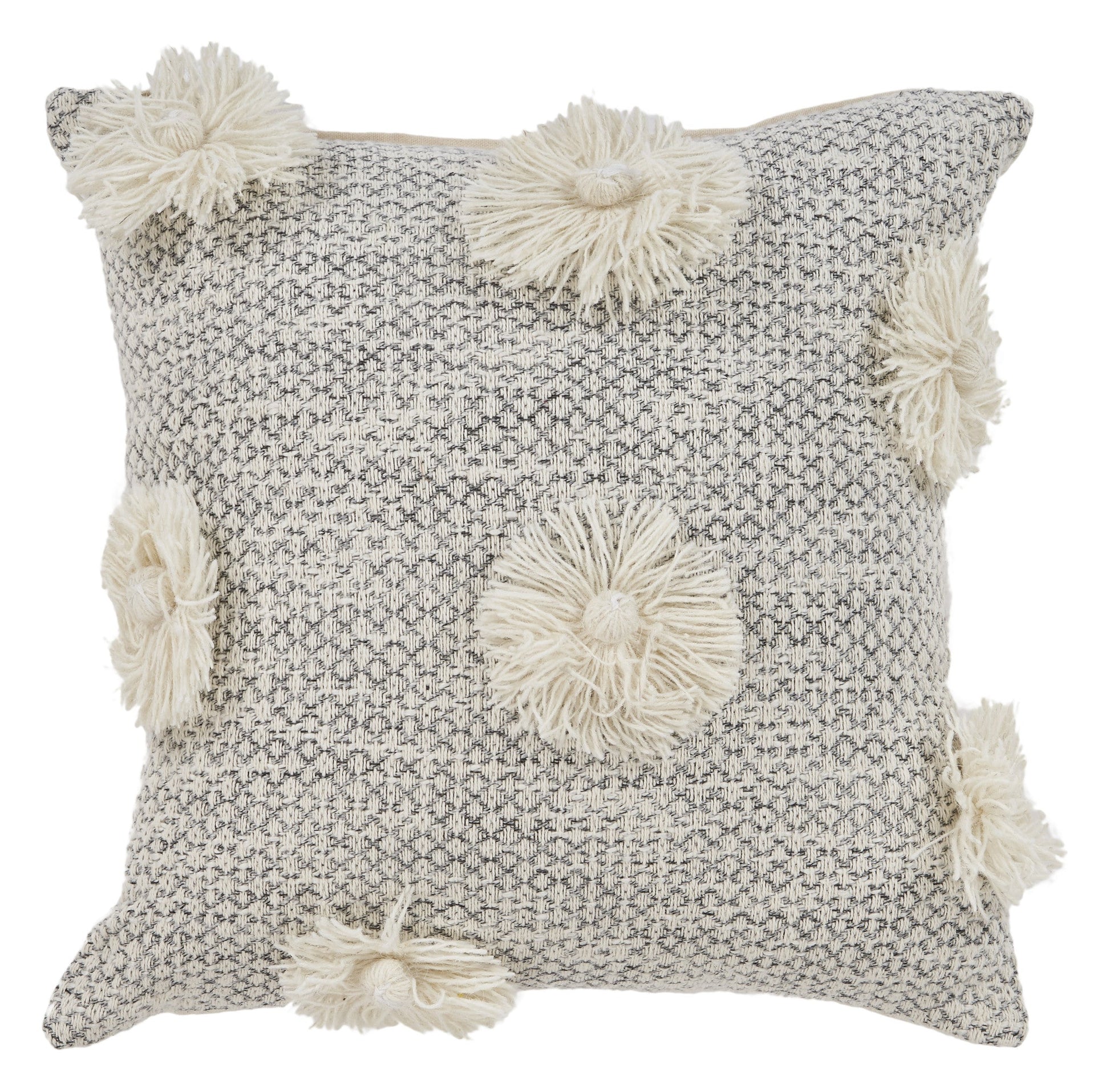 18" X 18" Gray and Ivory Geometric Cotton Zippered Pillow With Tassels FurniFindUSA