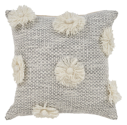 18" X 18" Gray and Ivory Geometric Cotton Zippered Pillow With Tassels FurniFindUSA