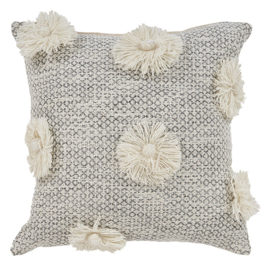 18" X 18" Gray and Ivory Geometric Cotton Zippered Pillow With Tassels FurniFindUSA