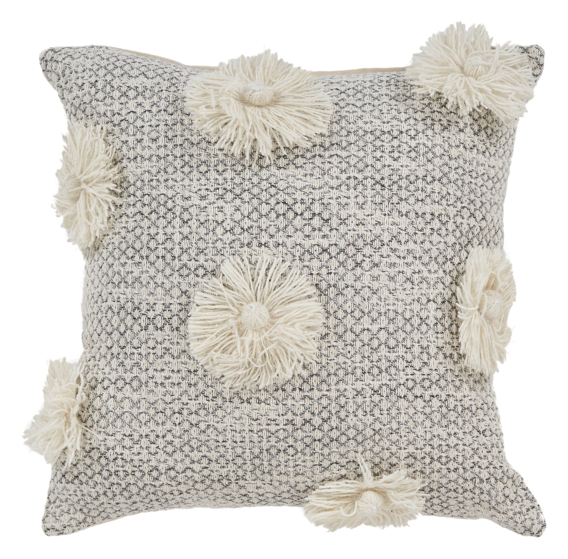18" X 18" Gray and Ivory Geometric Cotton Zippered Pillow With Tassels FurniFindUSA