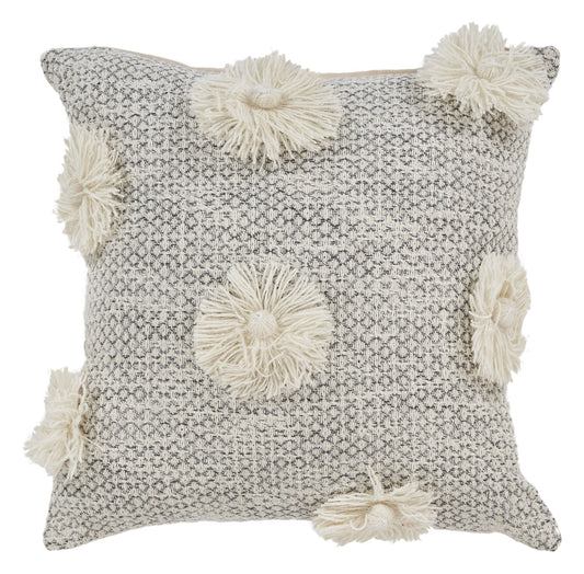 18" X 18" Gray and Ivory Geometric Cotton Zippered Pillow With Tassels FurniFindUSA