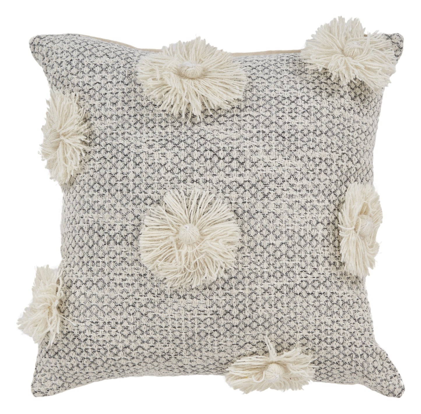 18" X 18" Gray and Ivory Geometric Cotton Zippered Pillow With Tassels FurniFindUSA