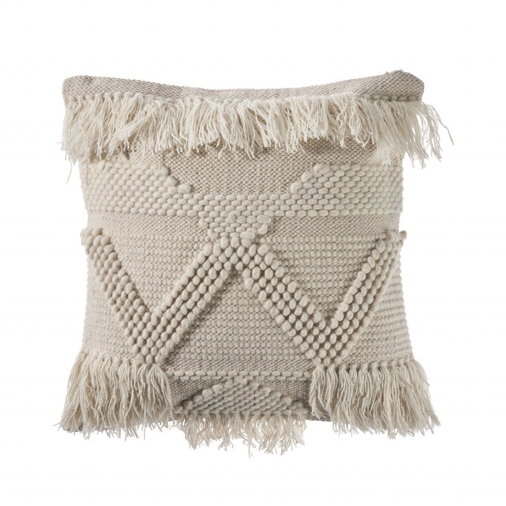 20" X 20" Ivory 100% Cotton Geometric Zippered Pillow FurniFindUSA