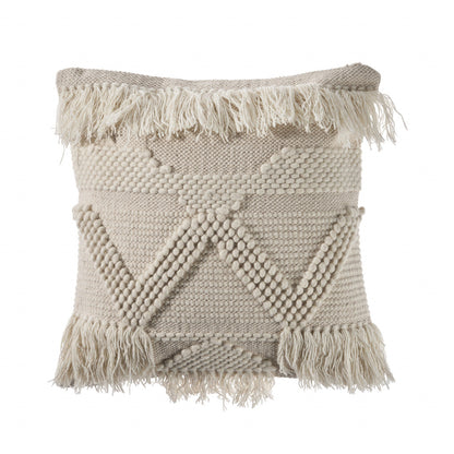 20" X 20" Ivory 100% Cotton Geometric Zippered Pillow FurniFindUSA