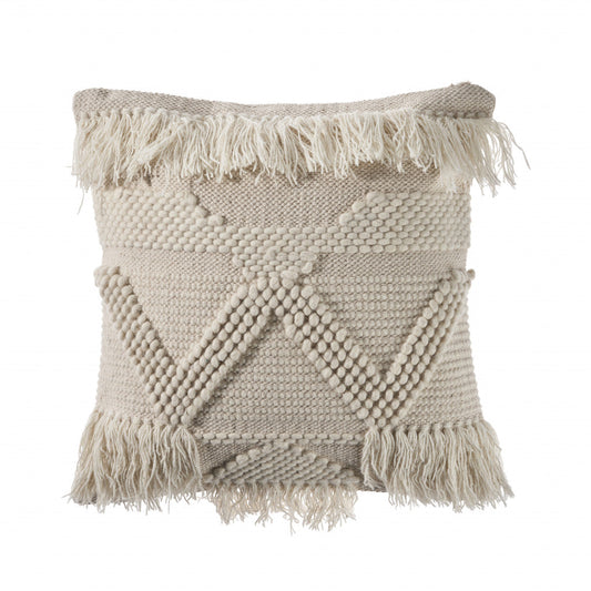 20" X 20" Ivory 100% Cotton Geometric Zippered Pillow FurniFindUSA
