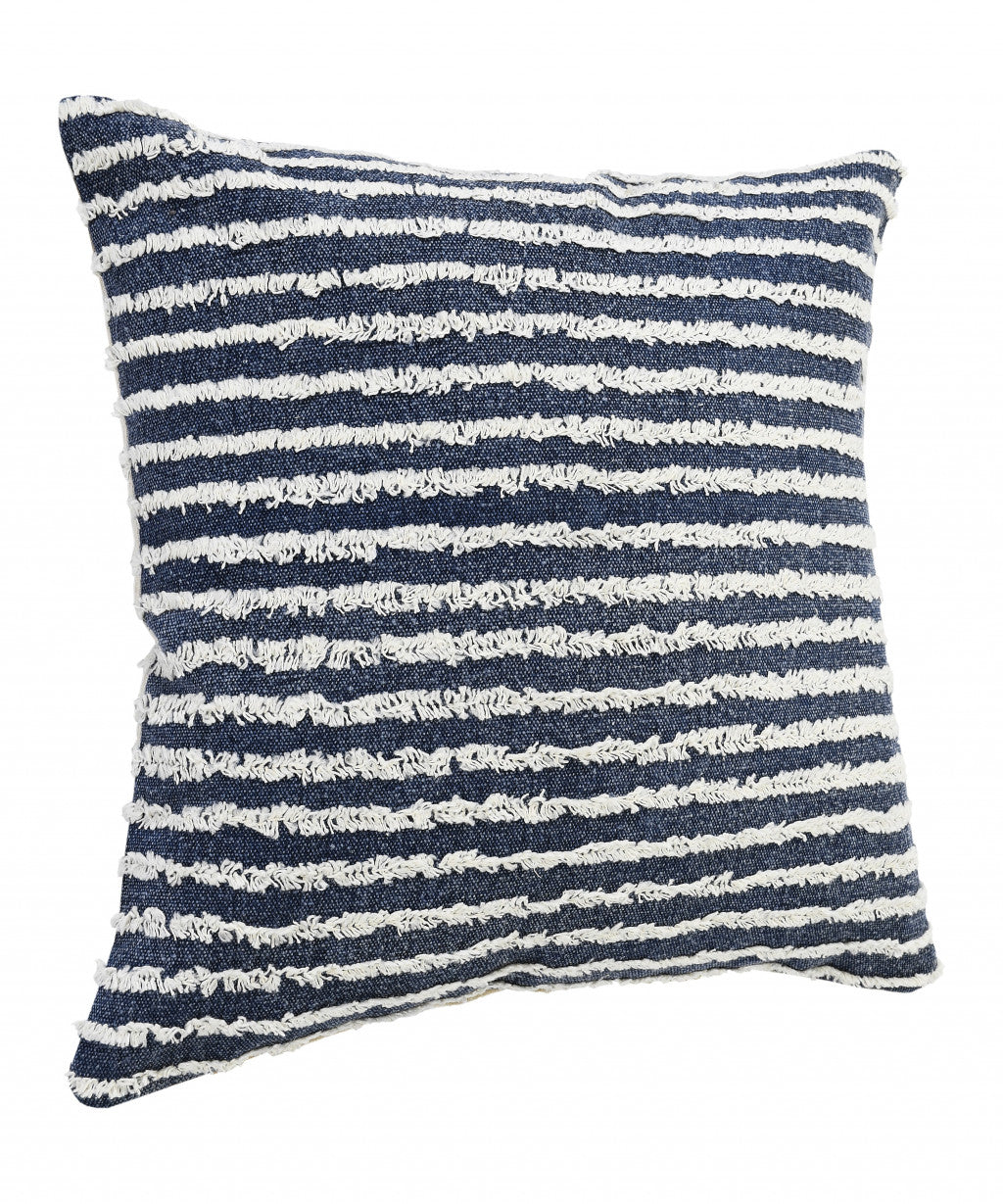 20" X 20" Ensign Blue And Cream 100% Cotton Striped Zippered Pillow FurniFindUSA