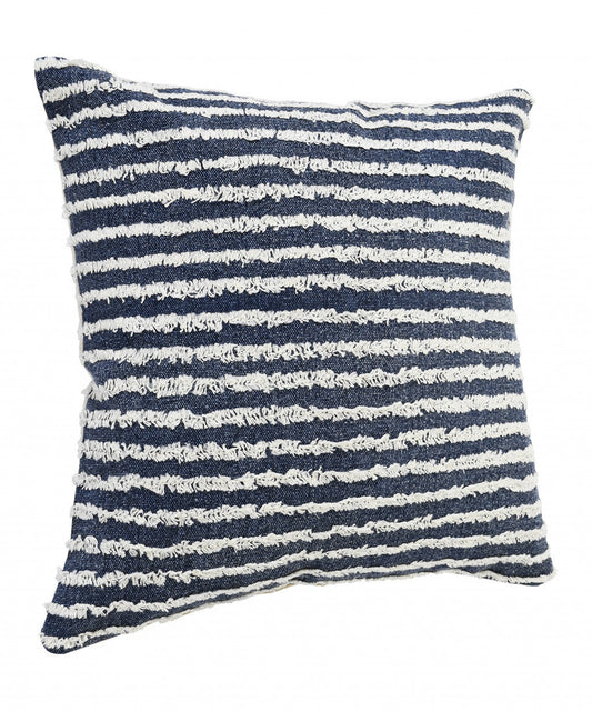 20" X 20" Ensign Blue And Cream 100% Cotton Striped Zippered Pillow FurniFindUSA