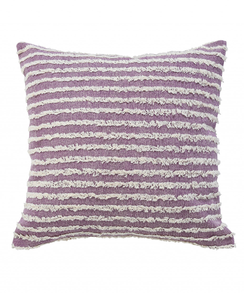 20" X 20" Purple And Cream 100% Cotton Striped Zippered Pillow FurniFindUSA