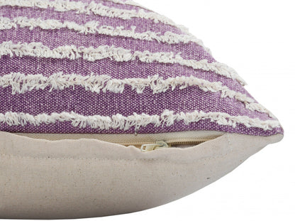 20" X 20" Purple And Cream 100% Cotton Striped Zippered Pillow FurniFindUSA