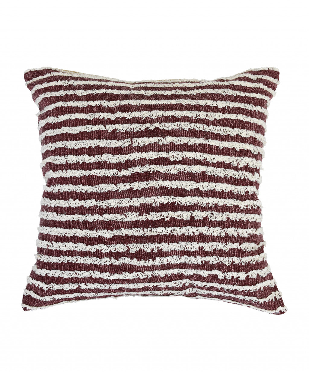 20" X 20" Maroon And Cream 100% Cotton Striped Zippered Pillow FurniFindUSA