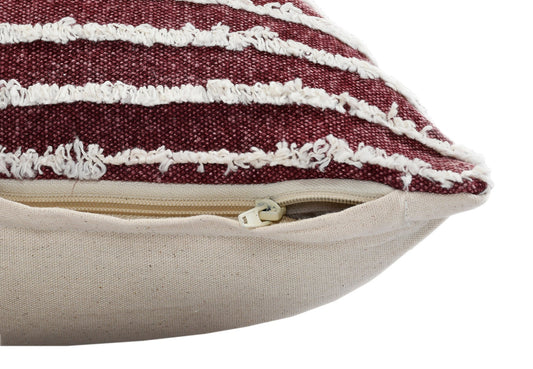 20" X 20" Maroon And Cream 100% Cotton Striped Zippered Pillow FurniFindUSA