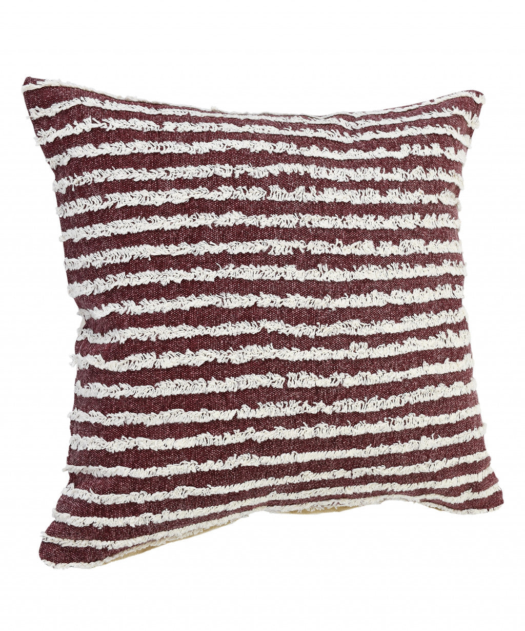 20" X 20" Maroon And Cream 100% Cotton Striped Zippered Pillow FurniFindUSA