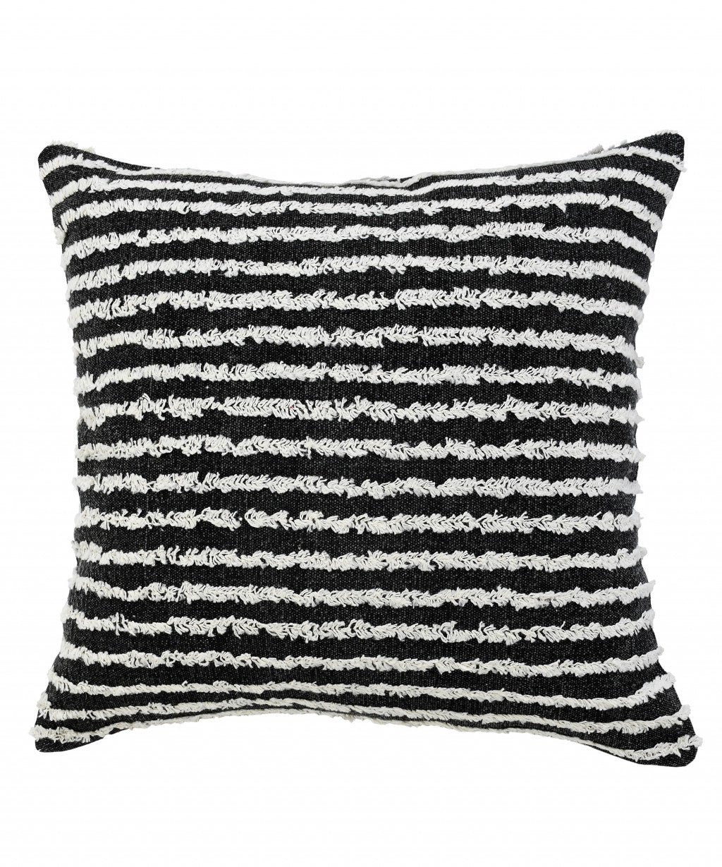 20" X 20" Black And Cream 100% Cotton Striped Zippered Pillow FurniFindUSA