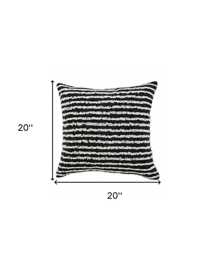 20" X 20" Black And Cream 100% Cotton Striped Zippered Pillow — view 7
