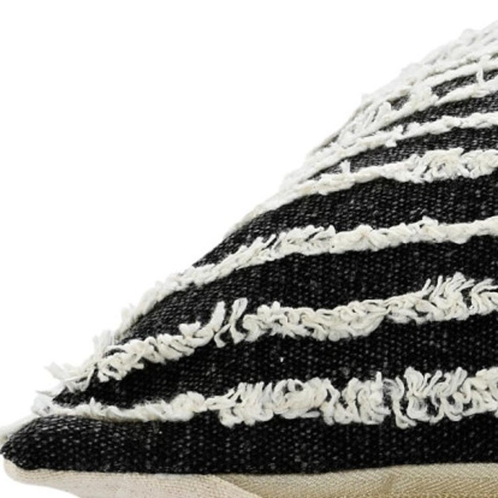 20" X 20" Black And Cream 100% Cotton Striped Zippered Pillow