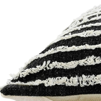20" X 20" Black And Cream 100% Cotton Striped Zippered Pillow