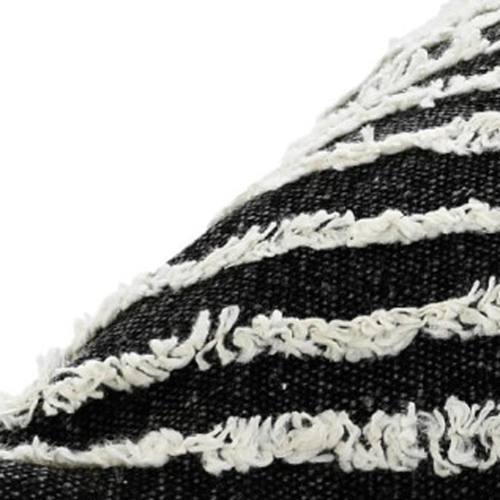 20" X 20" Black And Cream 100% Cotton Striped Zippered Pillow HomeRoots