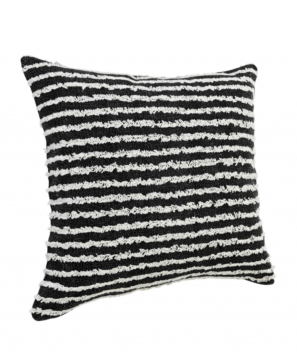 20" X 20" Black And Cream 100% Cotton Striped Zippered Pillow FurniFindUSA