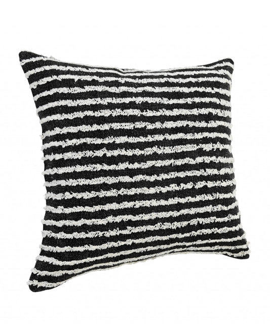 20" X 20" Black And Cream 100% Cotton Striped Zippered Pillow FurniFindUSA