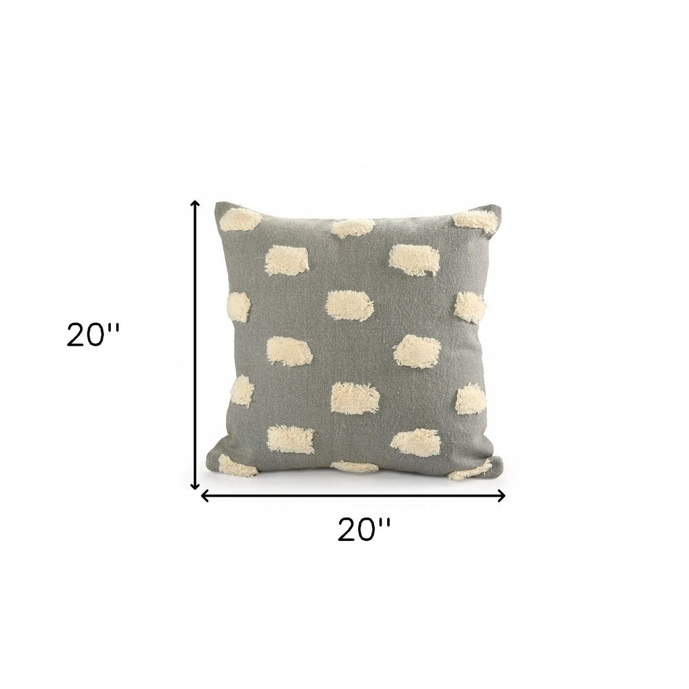 20" X 20" Gray 100% Cotton Zippered Pillow HomeRoots