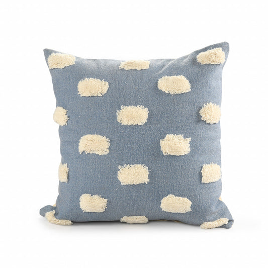 20" X 20" Denim Blue And White 100% Cotton Zippered Pillow FurniFindUSA