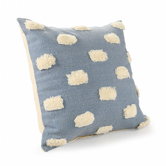 20" X 20" Denim Blue And White 100% Cotton Zippered Pillow FurniFindUSA