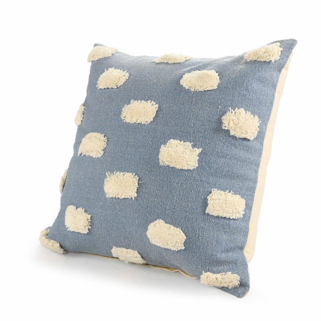 20" X 20" Denim Blue And White 100% Cotton Zippered Pillow FurniFindUSA