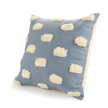 20" X 20" Denim Blue And White 100% Cotton Zippered Pillow FurniFindUSA