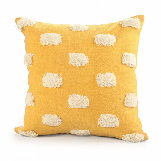 20" X 20" Yellow And White 100% Cotton Zippered Pillow FurniFindUSA