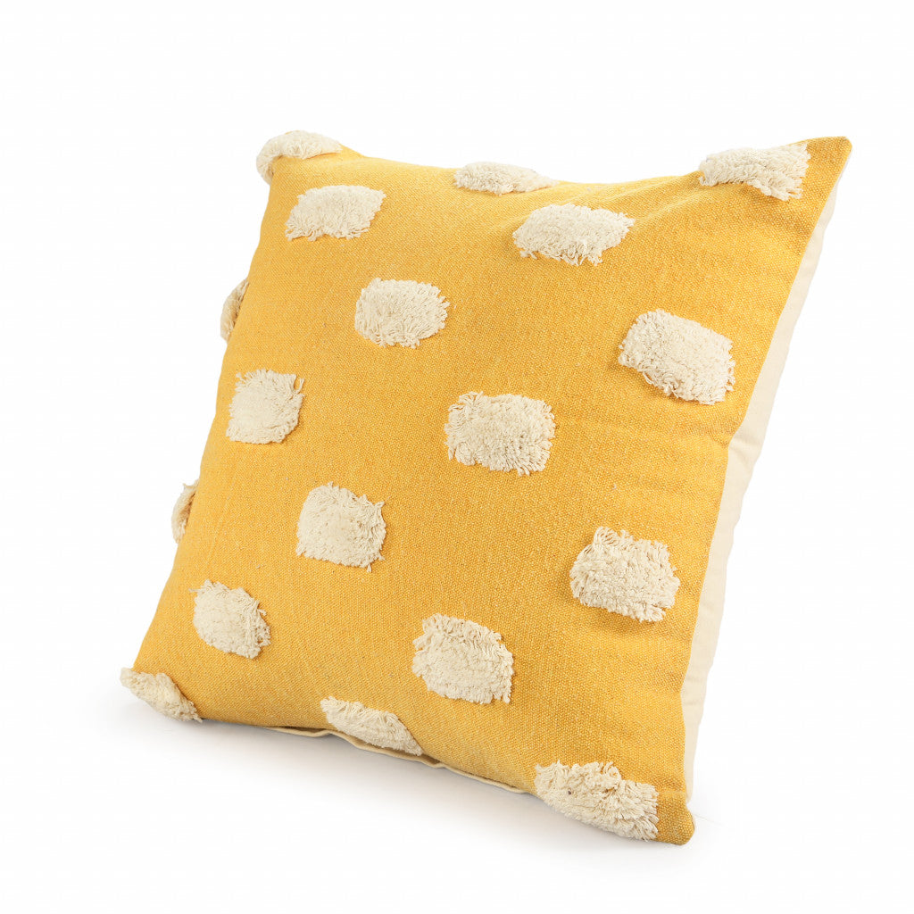 20" X 20" Yellow And White 100% Cotton Zippered Pillow FurniFindUSA
