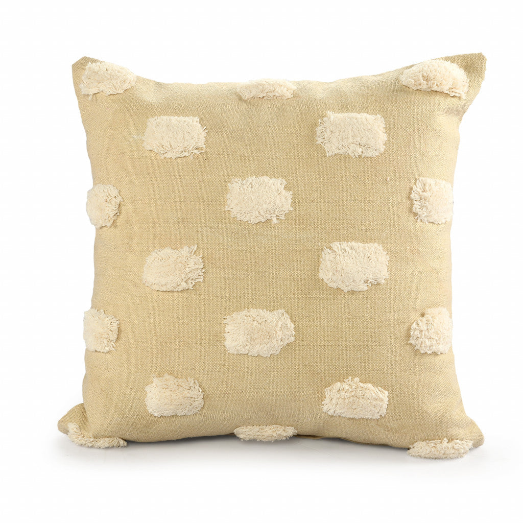 20" Natural and Ivory Polka Dot Cotton Throw Pillow With Pompoms and Texture FurniFindUSA