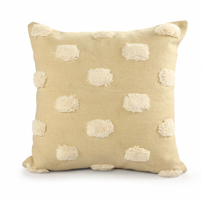 20" Natural and Ivory Polka Dot Cotton Throw Pillow With Pompoms and Texture FurniFindUSA