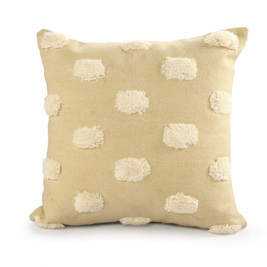 20" Natural and Ivory Polka Dot Cotton Throw Pillow With Pompoms and Texture FurniFindUSA