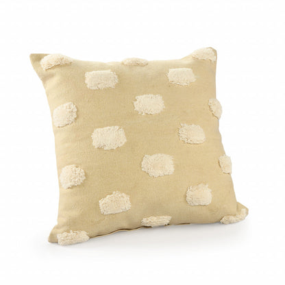 20" Natural and Ivory Polka Dot Cotton Throw Pillow With Pompoms and Texture FurniFindUSA