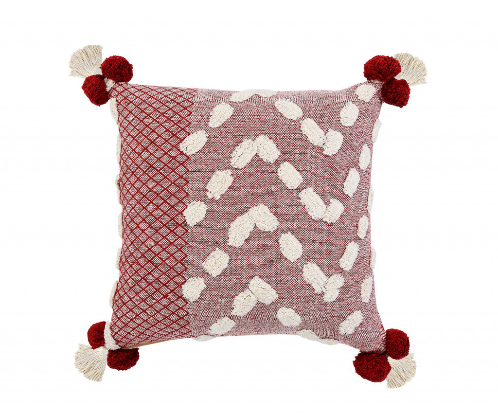 20" X 20" Red And Cream 100% Cotton Geometric Zippered Pillow FurniFindUSA